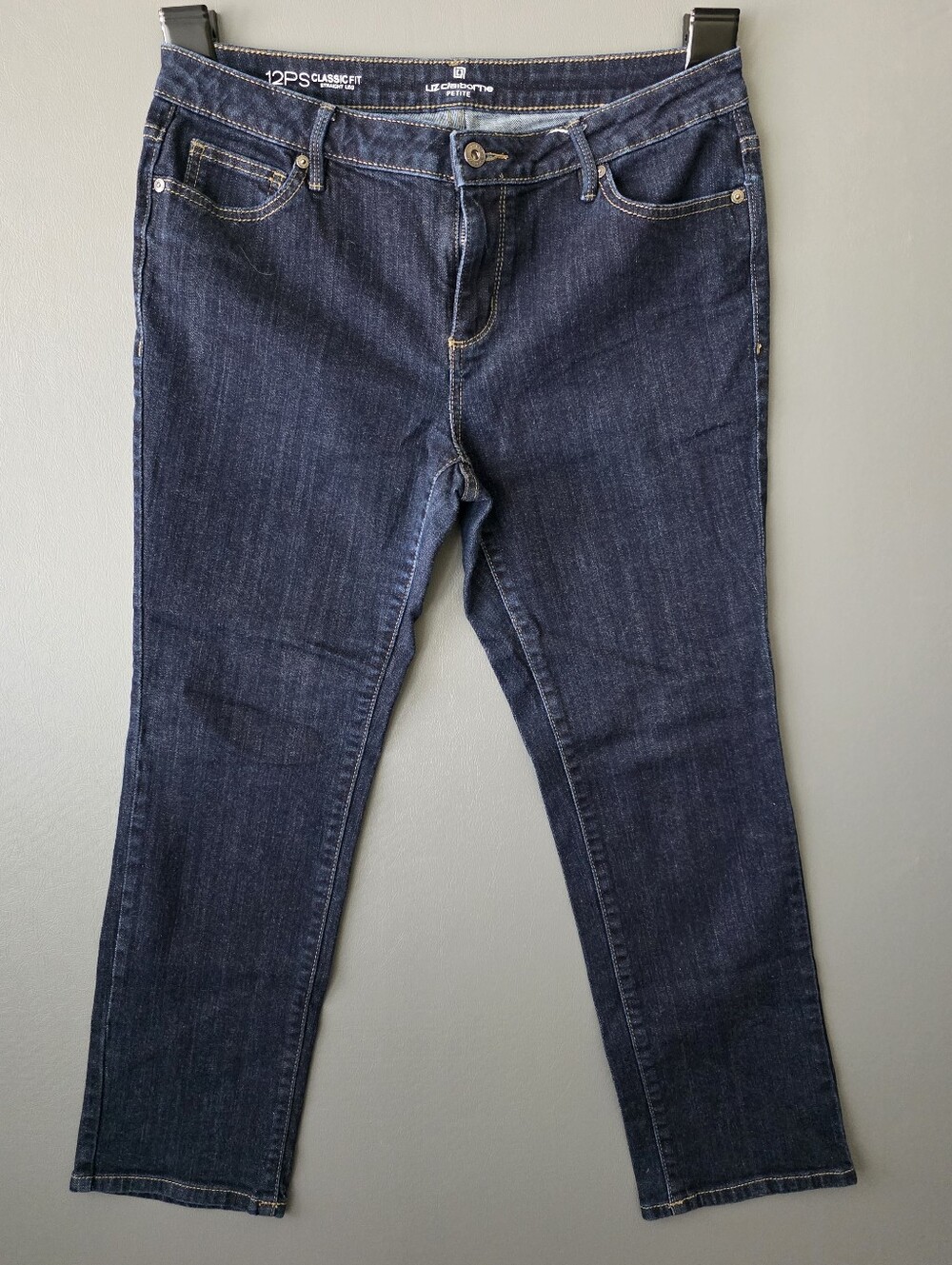 Liz Claiborne Dark Wash Straight Leg Jeans 12PS Petite Indie Sleek Minimalist